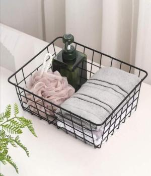 1pc Iron Storage Basket, Black Multifunction Storage Box For Household