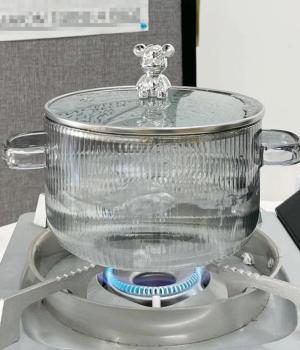 1800ml Glass Cooking Pot with Lid Transparent Binaural Soup Pan Instant Noodle Stew Soup Q8806-9B