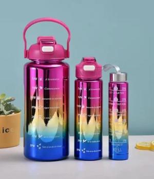 2024 Hot Sale 2L 900ml 500ml 3 in 1 Set Large Capacity Gym Motivational Water Bottle Set