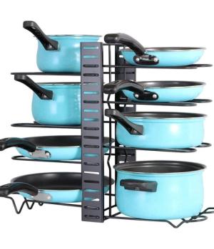Metal Pan Organizer under Cabinet 8 Tier Adjustable Cookware Pot Rack for Kitchen